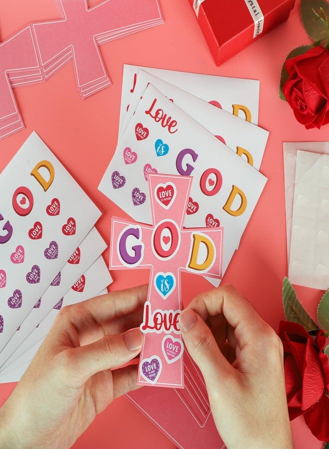 Yewfold 24Pcs Valentine's Day Religious Cross Craft Kit, Valentines DIY Cross Make Your Own 3D Handmade Valentines Christian Crafts, God is Love Church Art Project Activities - Image 5